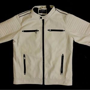 Nice white biker jacket with black trim.
